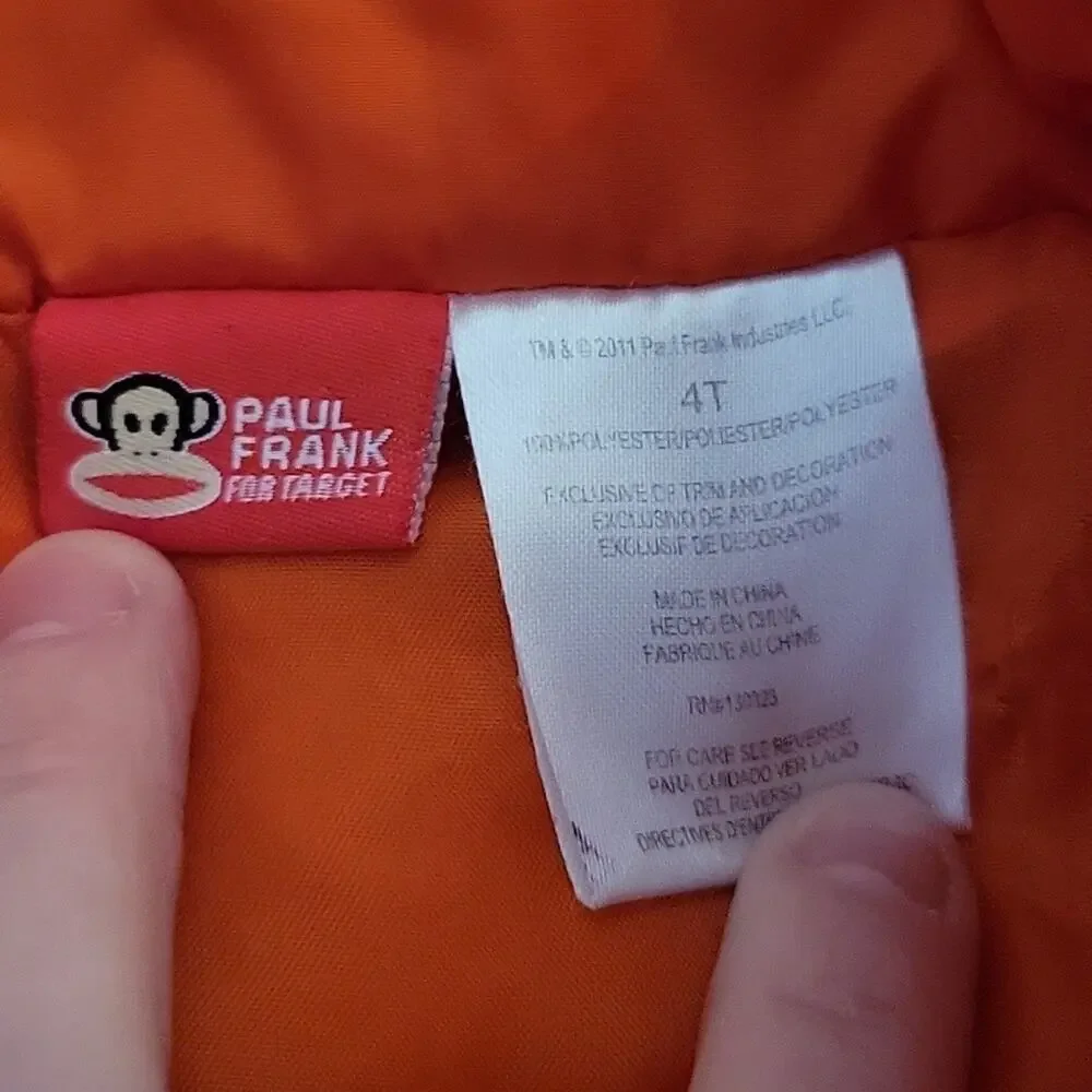 Kids Paul Frank Target Puffer Vest Hockey‎ Graphic Orange 4T
